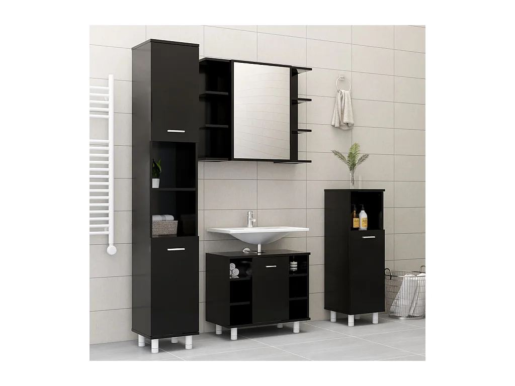 Ensemble de meubles de salle de bain 4 pcs Noir 2