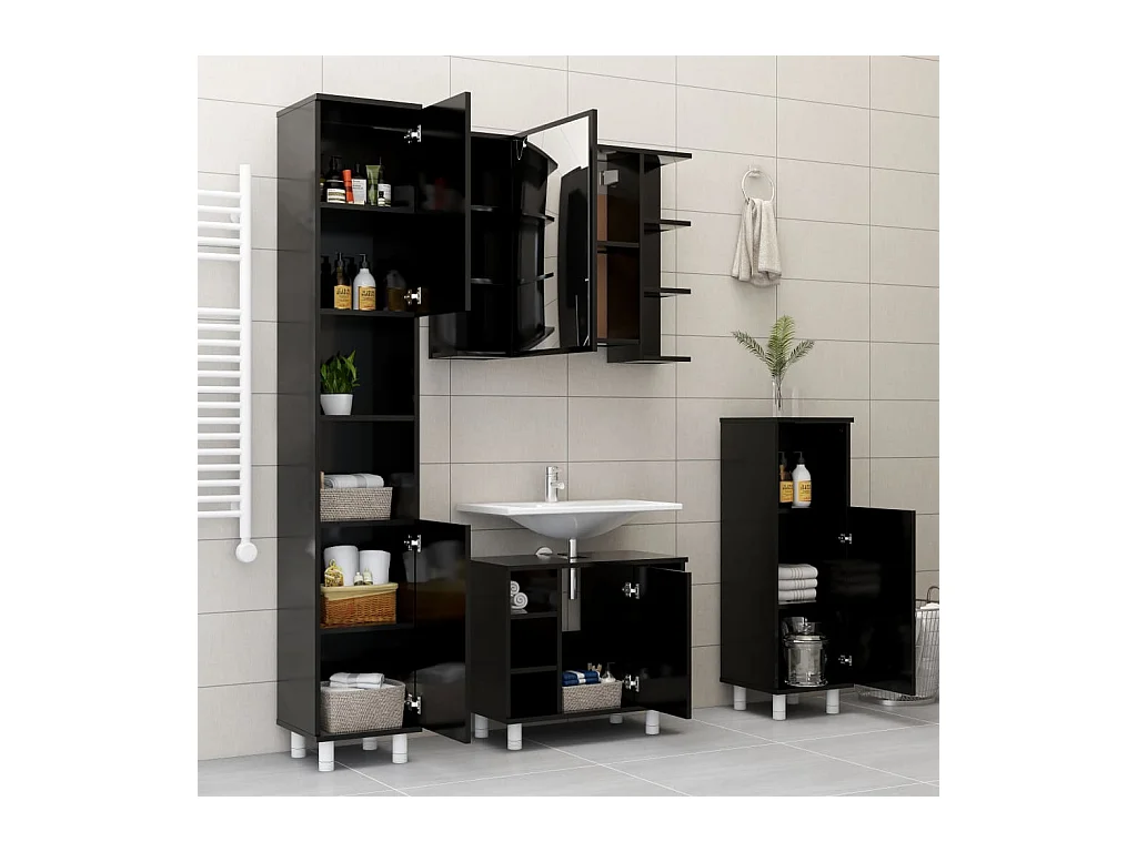 Ensemble de meubles de salle de bain 4 pcs Noir 2