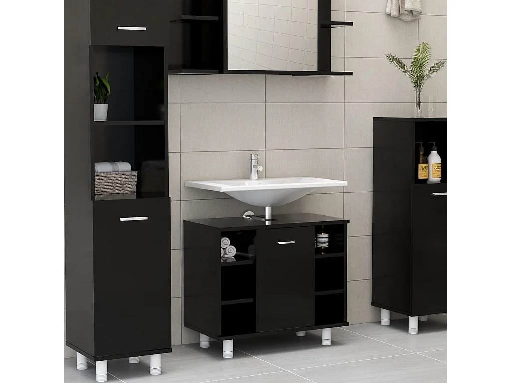 Ensemble de meubles de salle de bain 4 pcs Noir 2