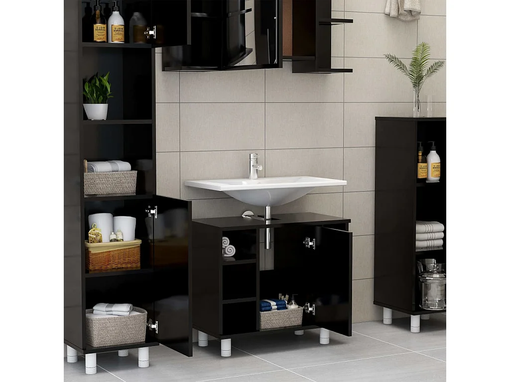 Ensemble de meubles de salle de bain 4 pcs Noir 2