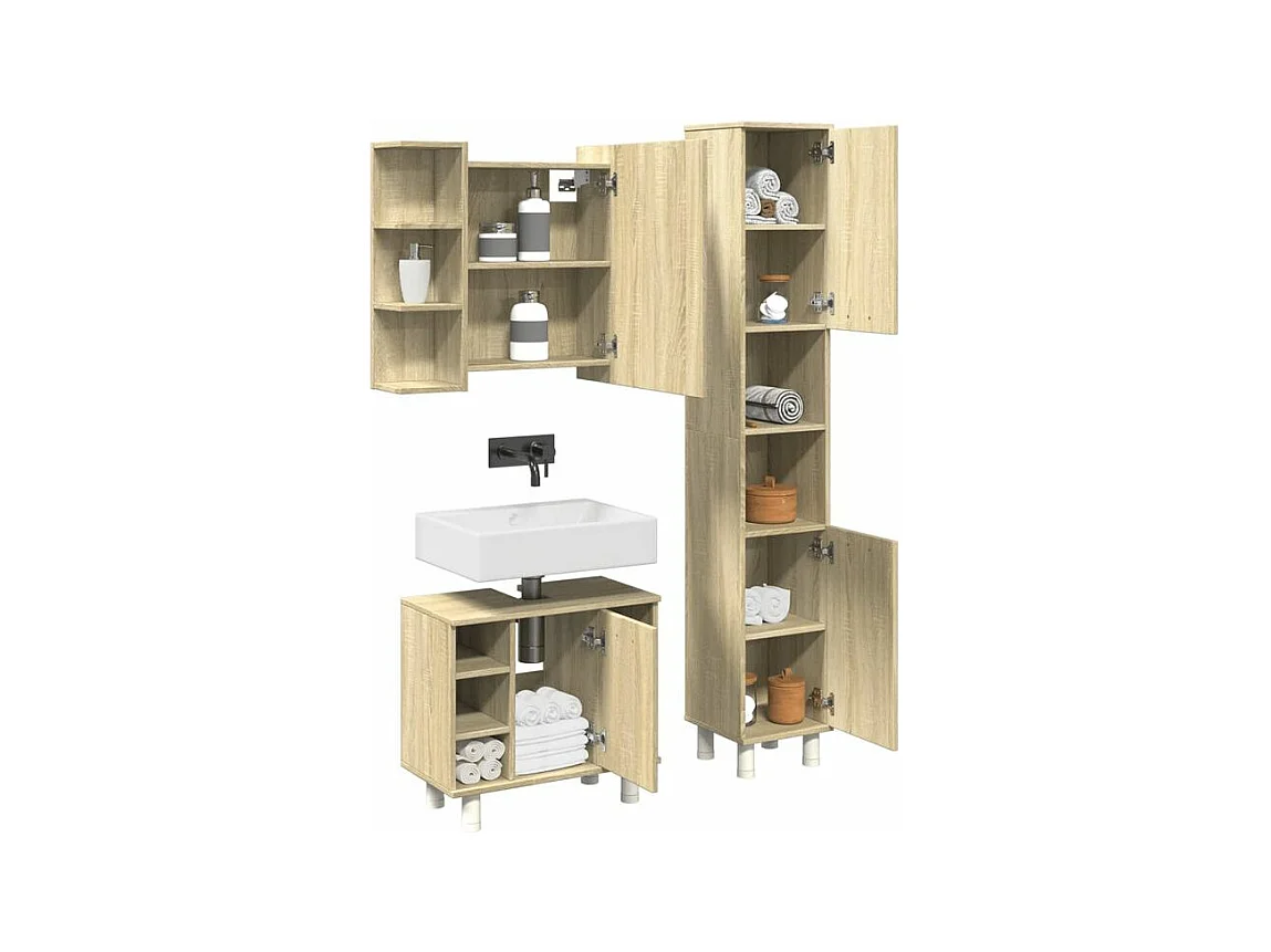 Ensemble de meubles de salle de bain 3 pcs chêne sonoma