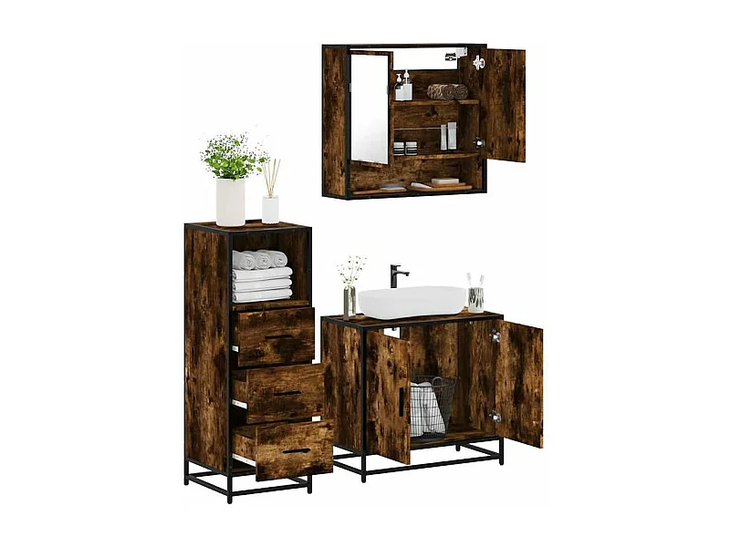 Ensemble de meubles de salle de bain 3 pcs Chêne fumé