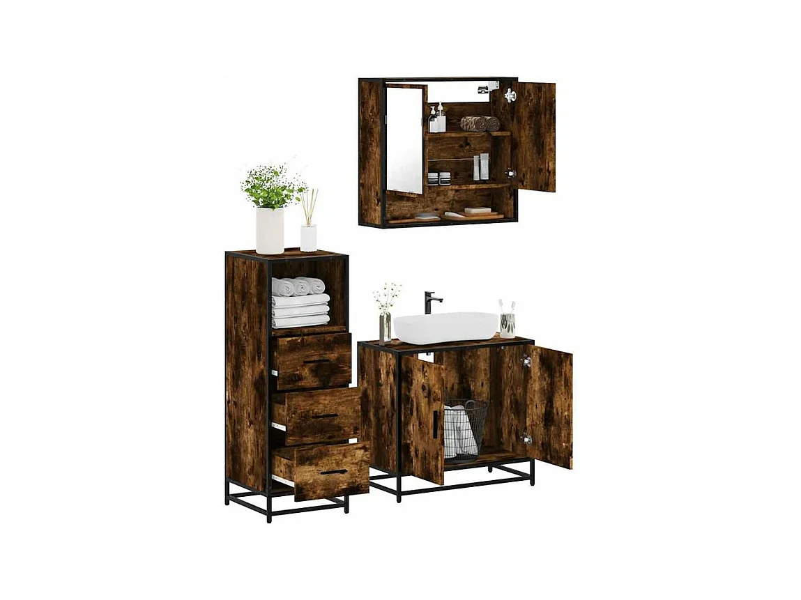 Ensemble de meubles de salle de bain 3 pcs Chêne fumé
