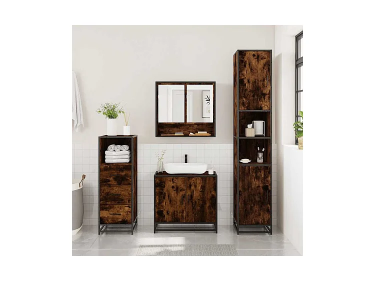 Ensemble de meubles de salle de bain 3 pcs Chêne fumé