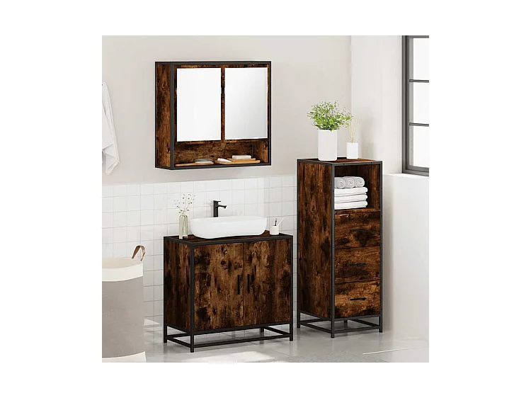 Ensemble de meubles de salle de bain 3 pcs Chêne fumé