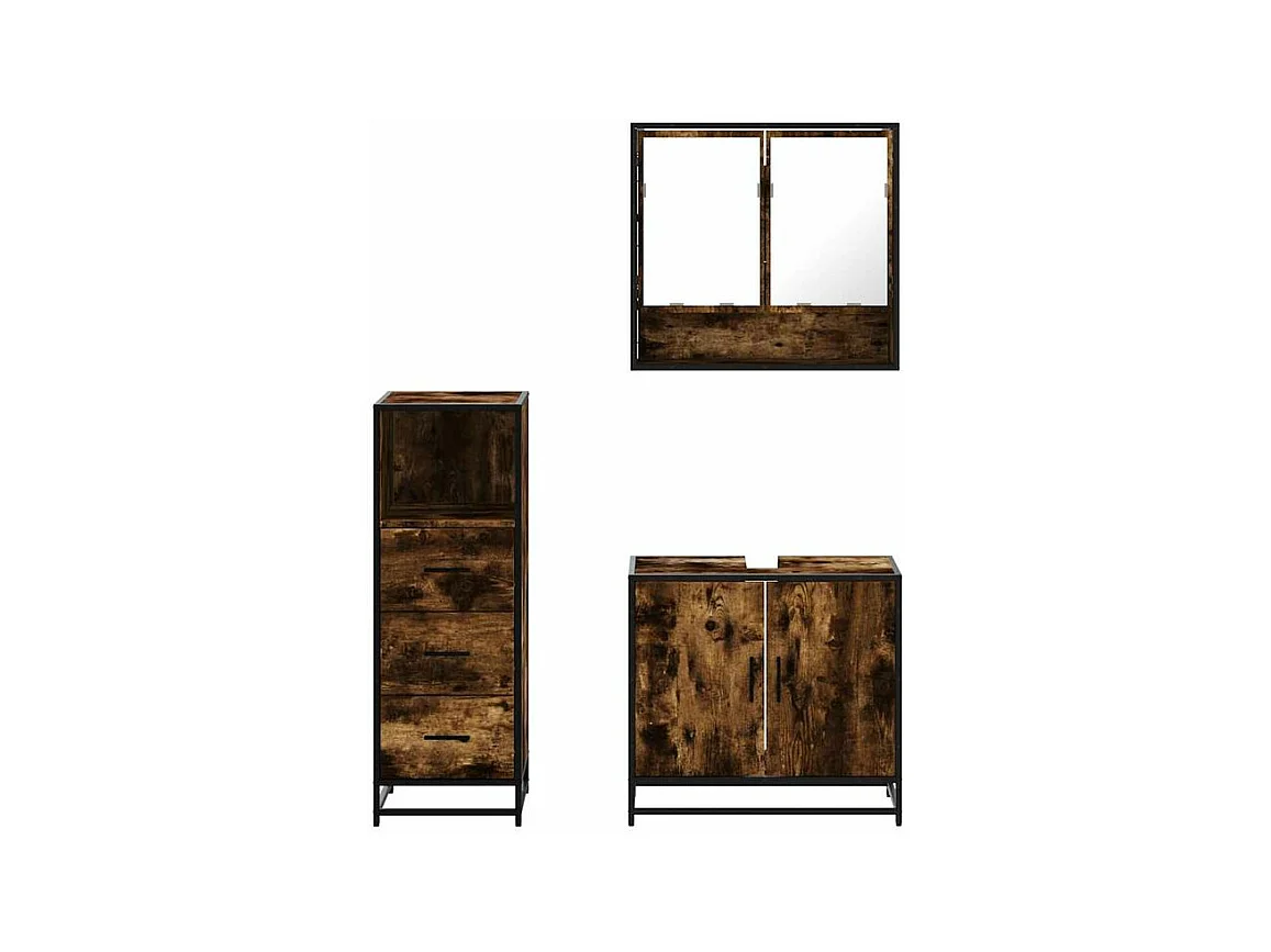 Ensemble de meubles de salle de bain 3 pcs Chêne fumé