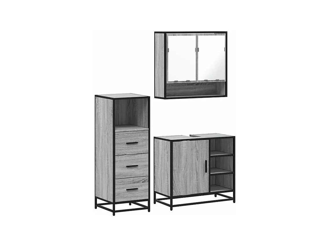 Ensemble de meubles de salle de bain 3 pcs Sonoma gris