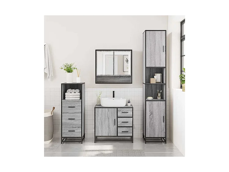 Ensemble de meubles de salle de bain 3 pcs Sonoma gris