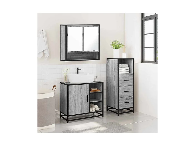 Ensemble de meubles de salle de bain 3 pcs Sonoma gris