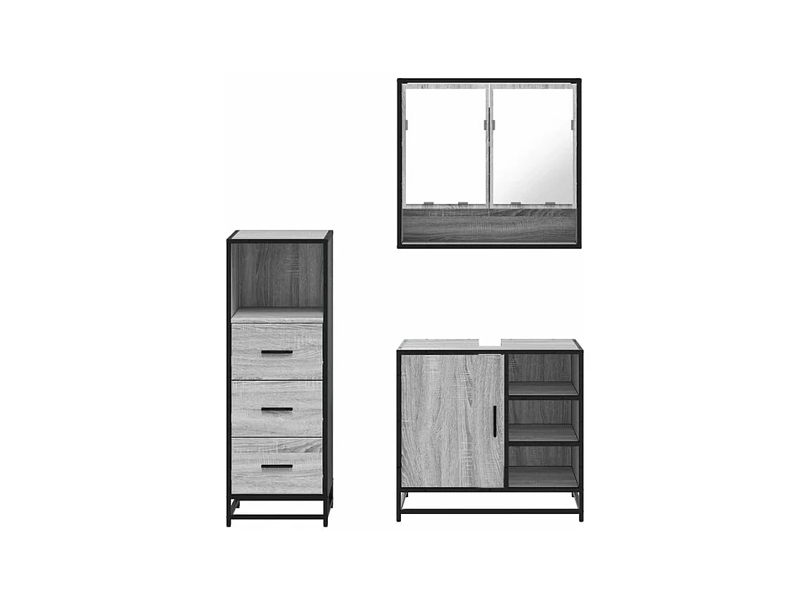 Ensemble de meubles de salle de bain 3 pcs Sonoma gris