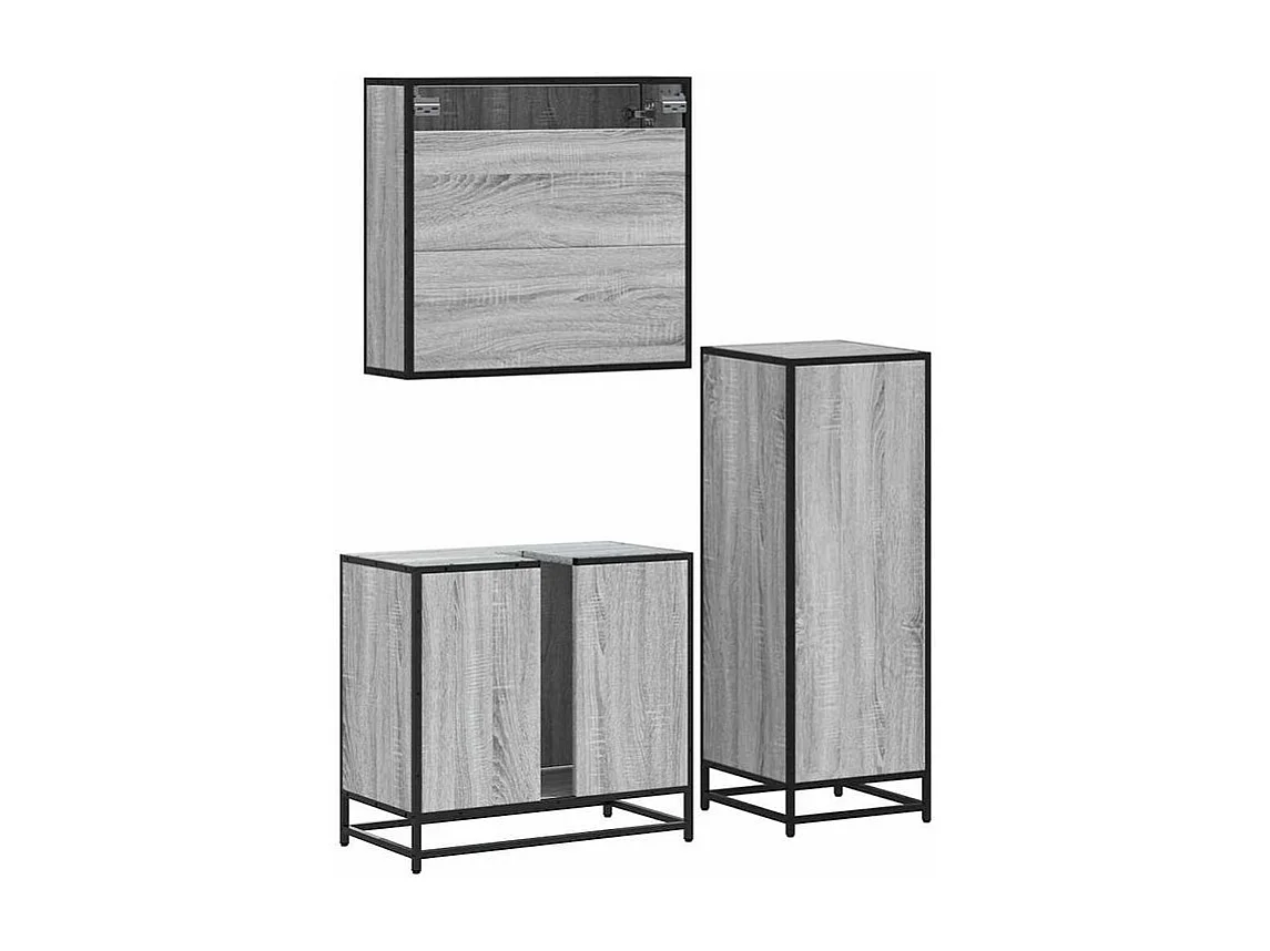Ensemble de meubles de salle de bain 3 pcs Sonoma gris