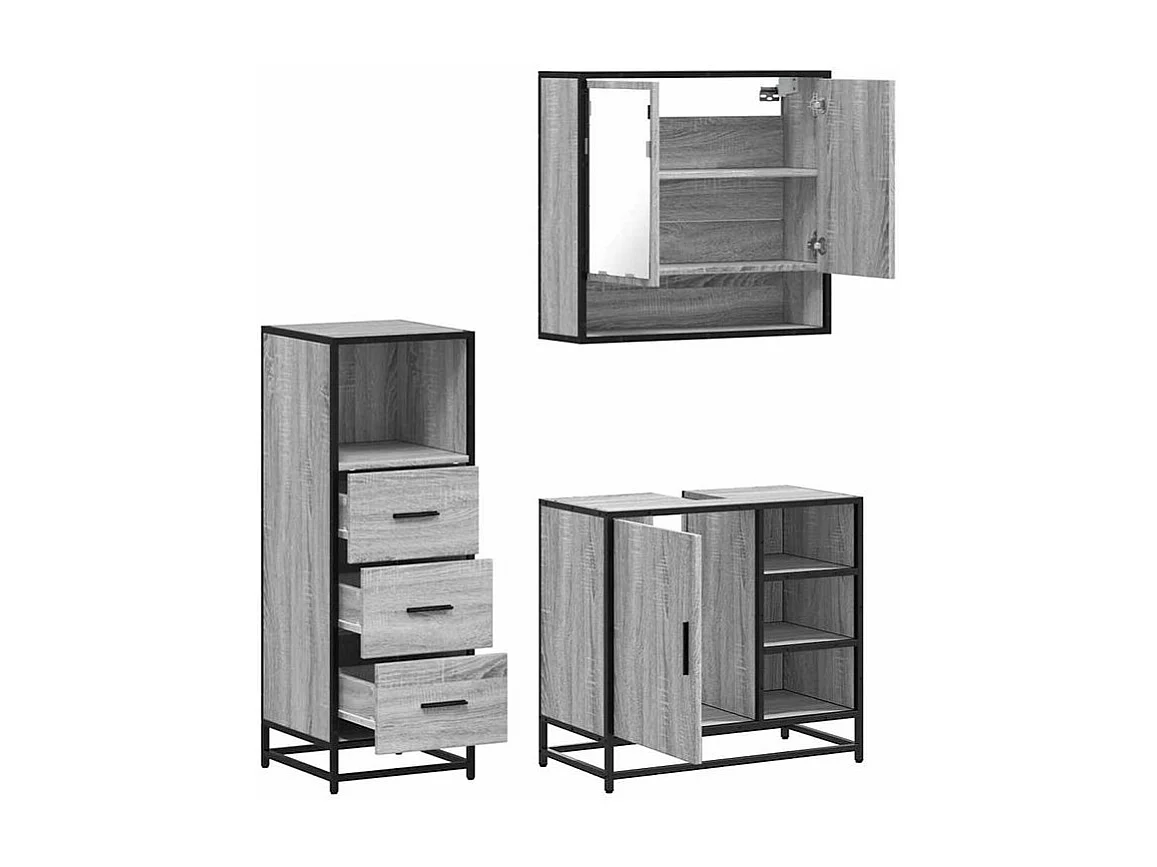 Ensemble de meubles de salle de bain 3 pcs Sonoma gris