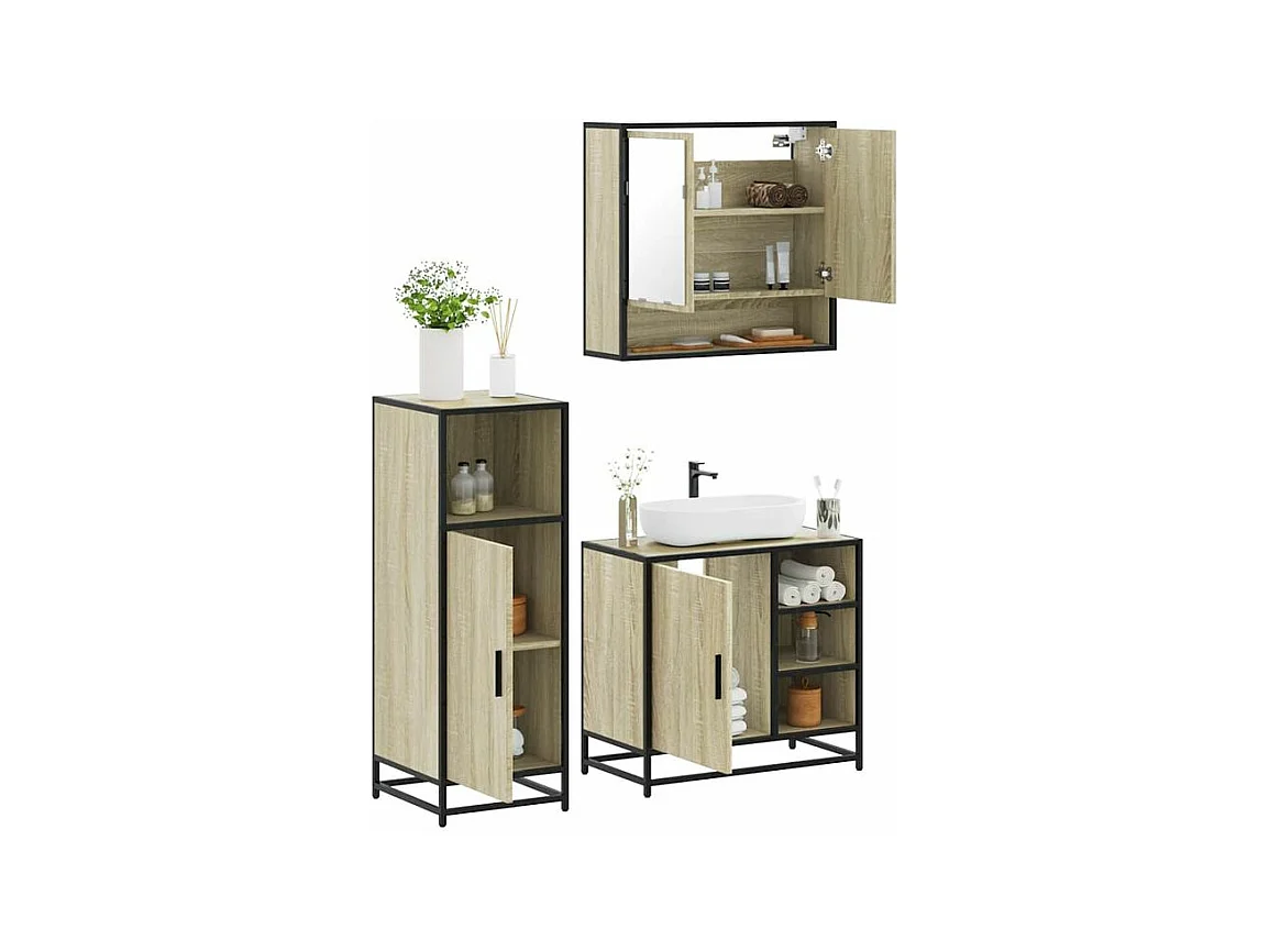 Ensemble de meubles de salle de bain 3 pcs chêne sonoma
