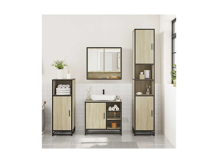 Ensemble de meubles de salle de bain 3 pcs chêne sonoma
