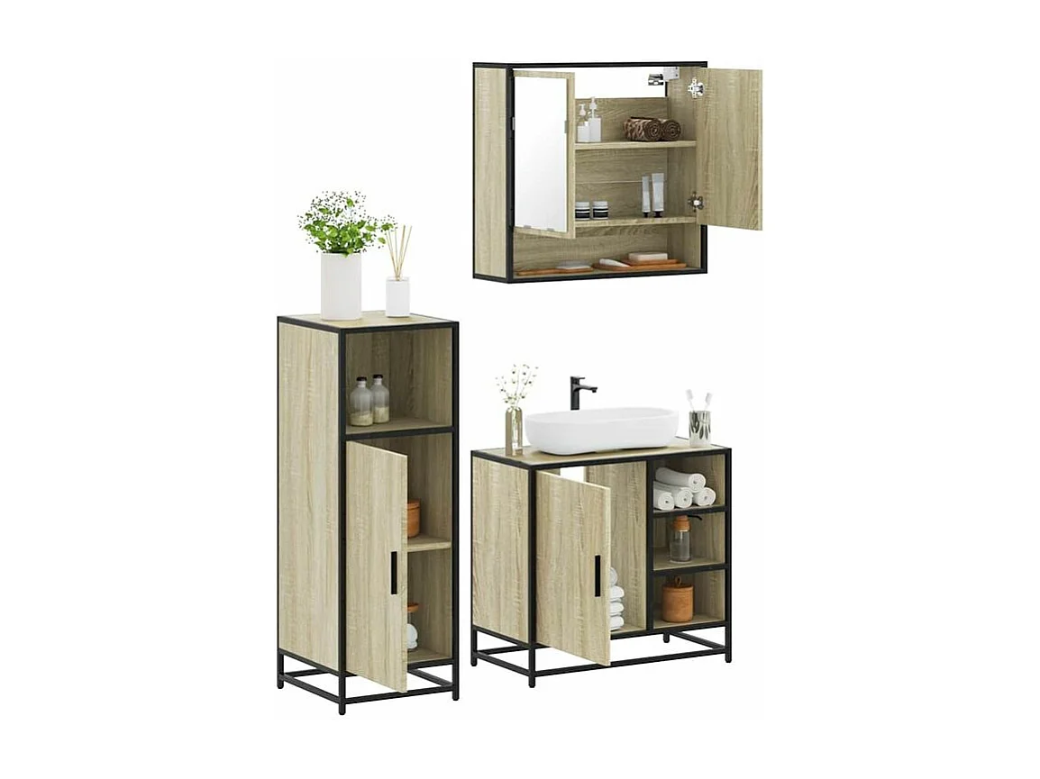 Ensemble de meubles de salle de bain 3 pcs chêne sonoma
