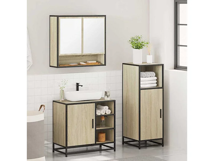 Ensemble de meubles de salle de bain 3 pcs chêne sonoma
