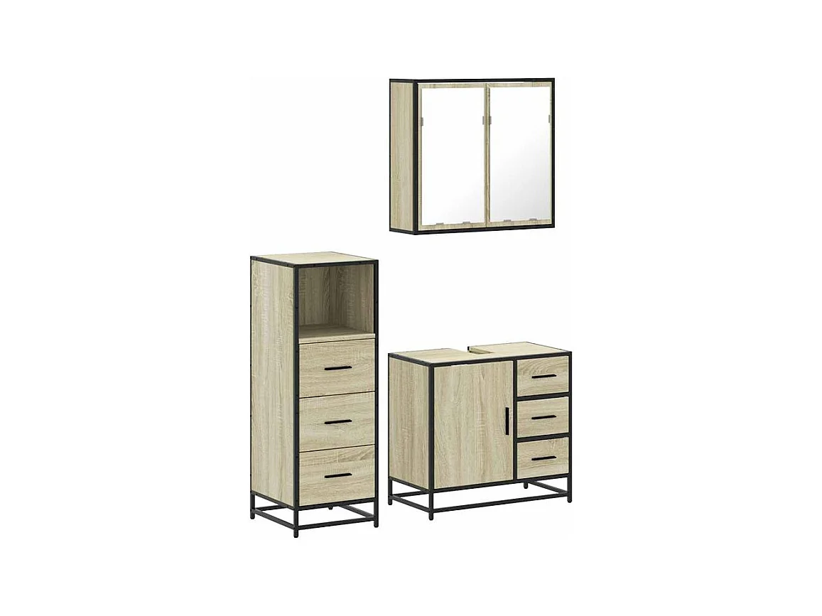 Ensemble de meubles de salle de bain 3 pcs chêne sonoma