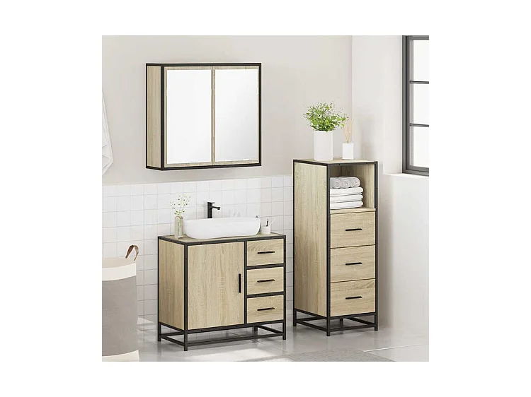 Ensemble de meubles de salle de bain 3 pcs chêne sonoma