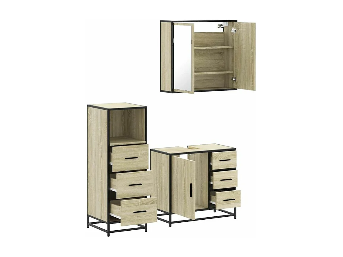 Ensemble de meubles de salle de bain 3 pcs chêne sonoma