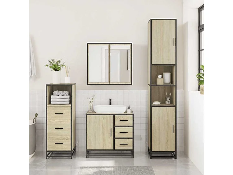 Ensemble de meubles de salle de bain 3 pcs chêne sonoma