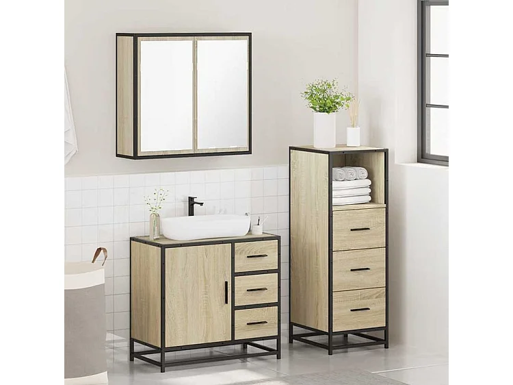 Ensemble de meubles de salle de bain 3 pcs chêne sonoma