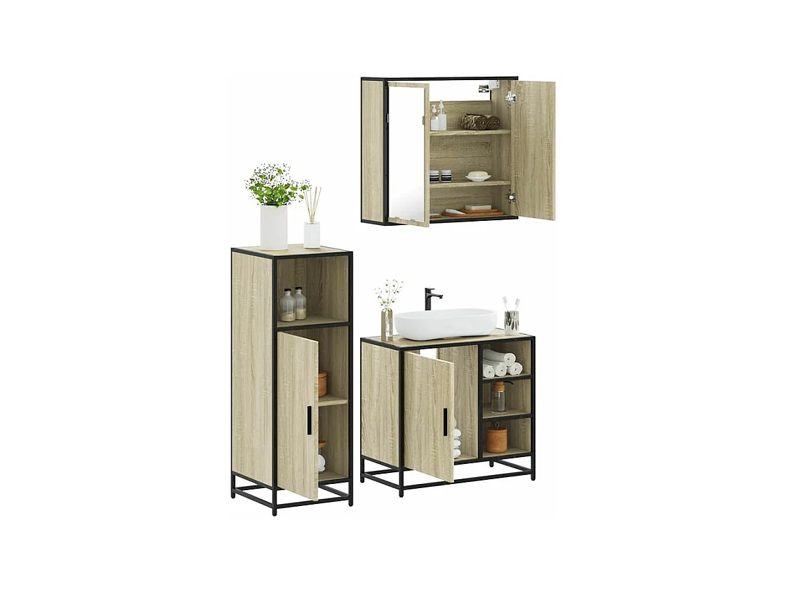 Ensemble de meubles de salle de bain 3 pcs chêne sonoma