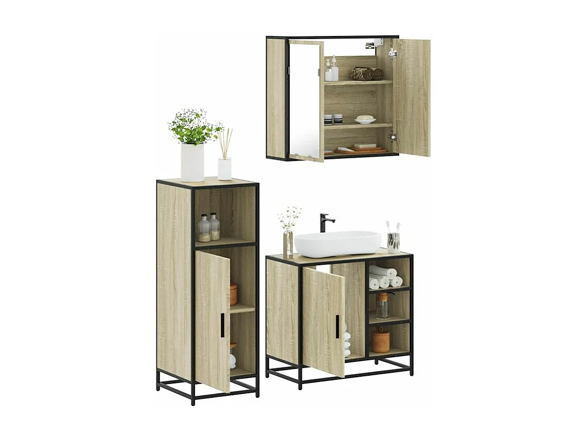 Ensemble de meubles de salle de bain 3 pcs chêne sonoma
