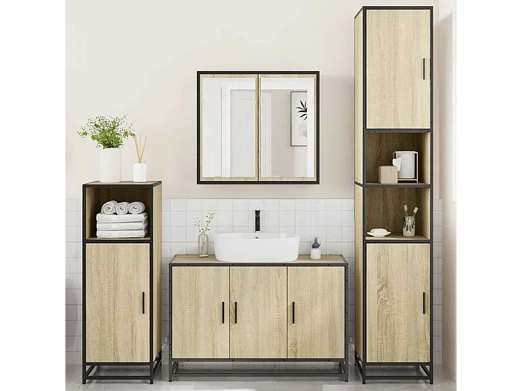 Ensemble de meubles de salle de bain 4 pcs chêne sonoma