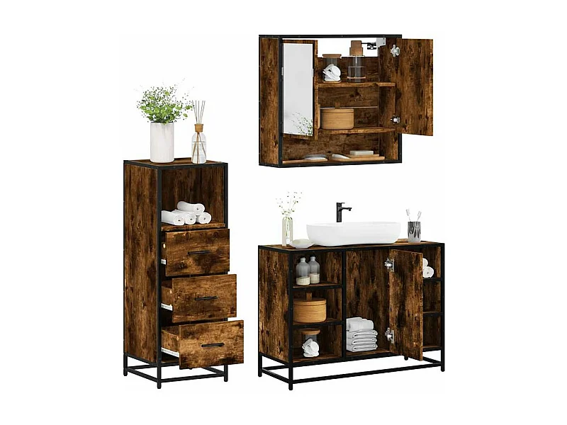 Ensemble de meubles de salle de bain 3 pcs Chêne fumé