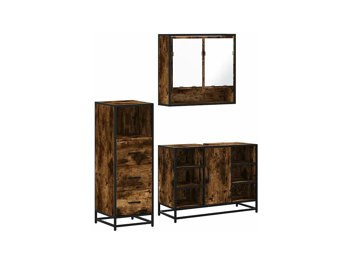 Ensemble de meubles de salle de bain 3 pcs Chêne fumé