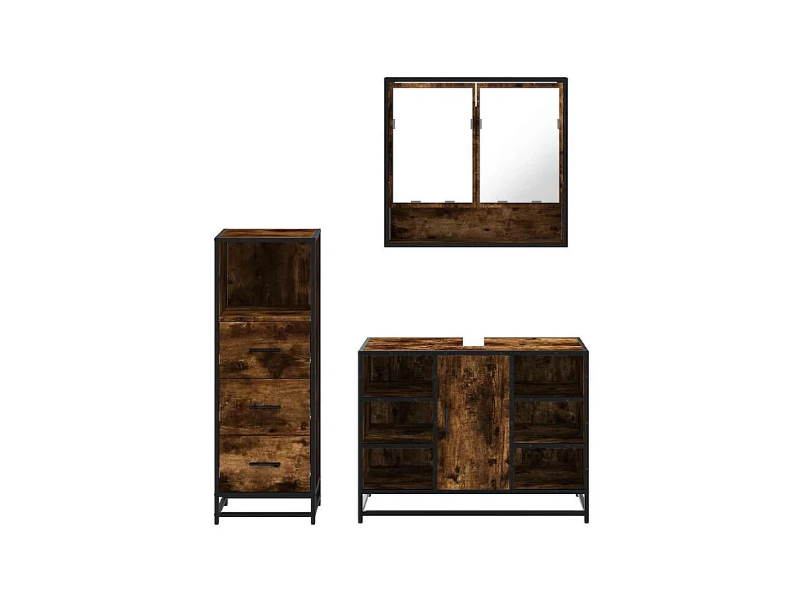 Ensemble de meubles de salle de bain 3 pcs Chêne fumé
