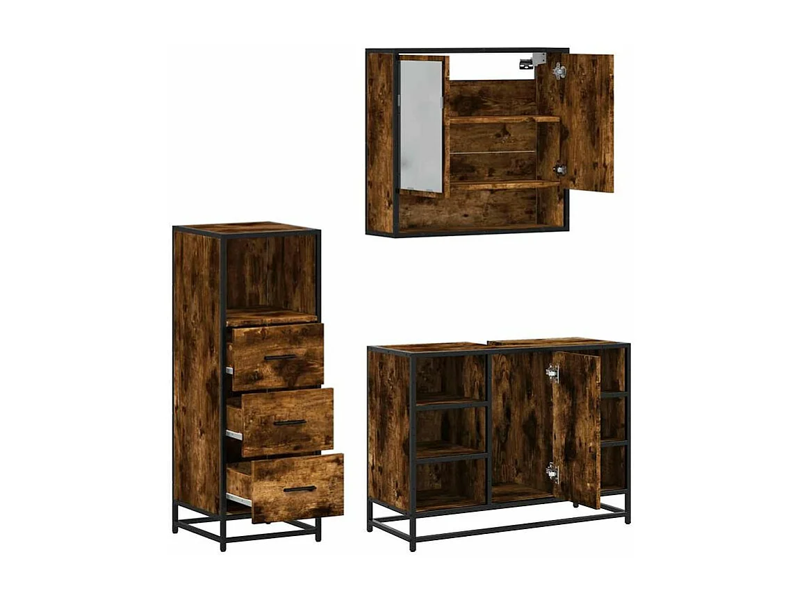 Ensemble de meubles de salle de bain 3 pcs Chêne fumé
