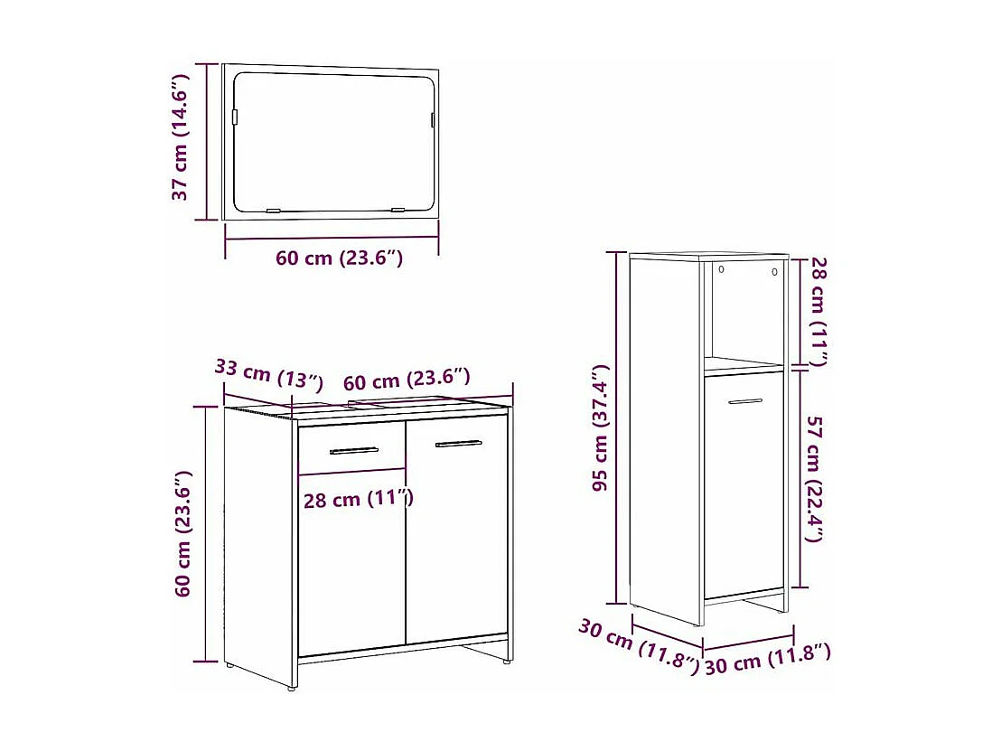 Ensemble de meubles salle de bain 3 pcs bois d'ingénierie