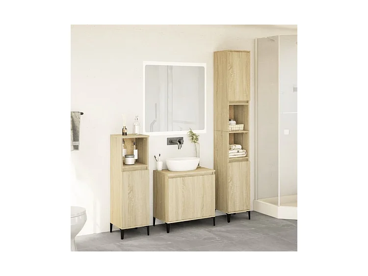 Ensemble de meubles de salle de bain 3 pcs chêne sonoma