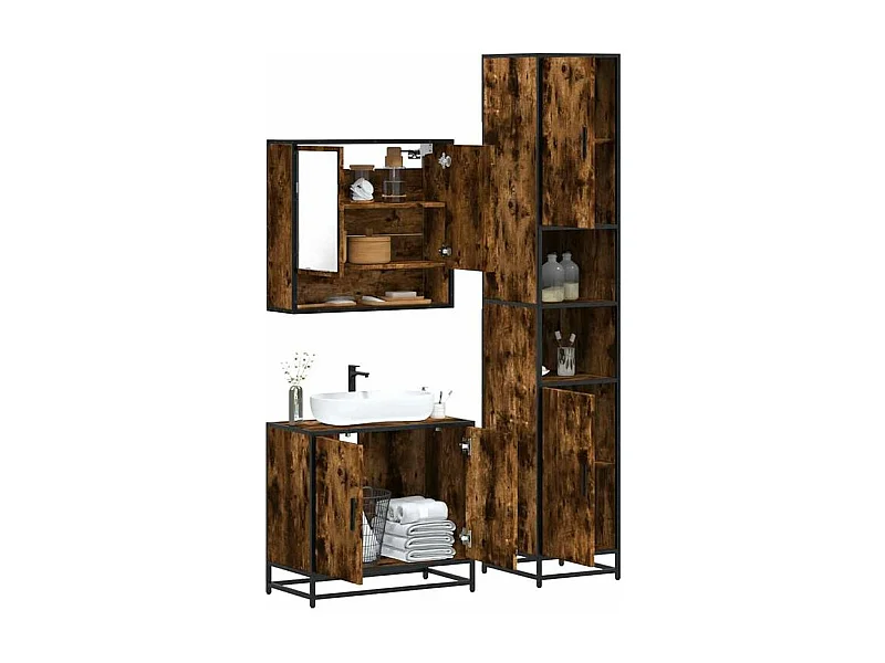 Ensemble de meubles de salle de bain 3 pcs Chêne fumé