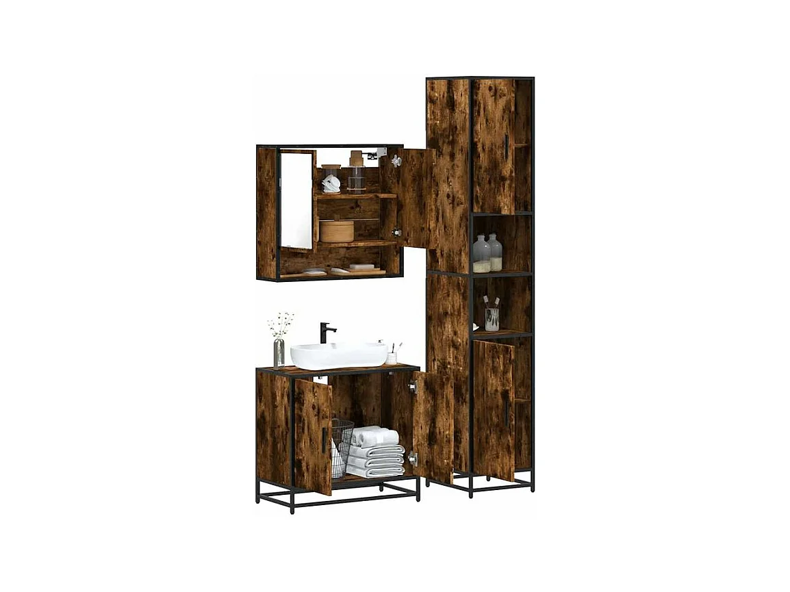 Ensemble de meubles de salle de bain 3 pcs Chêne fumé