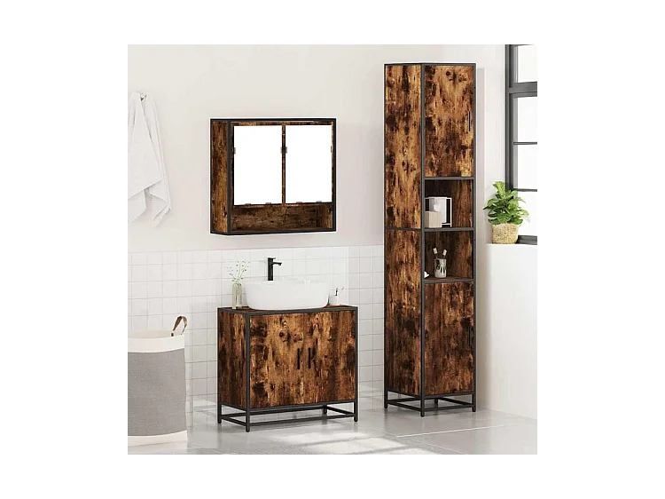 Ensemble de meubles de salle de bain 3 pcs Chêne fumé