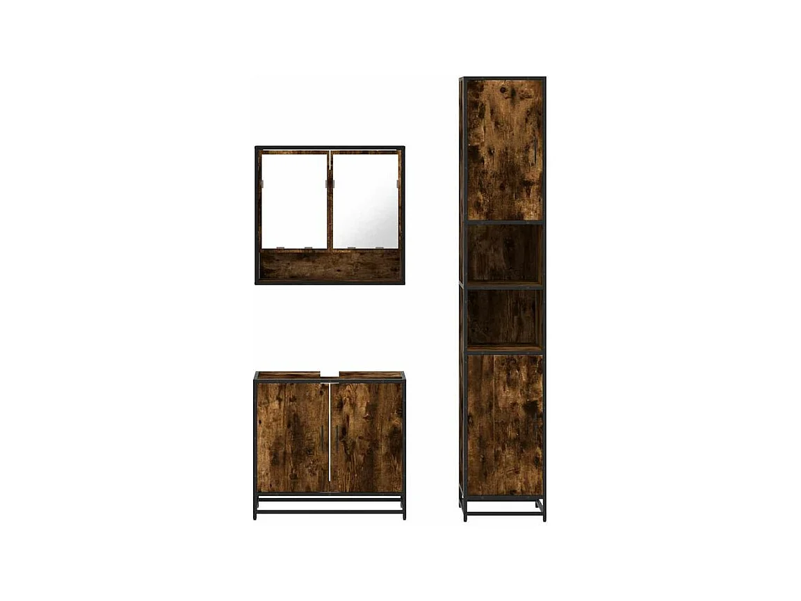 Ensemble de meubles de salle de bain 3 pcs Chêne fumé