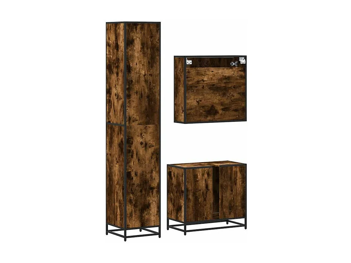 Ensemble de meubles de salle de bain 3 pcs Chêne fumé
