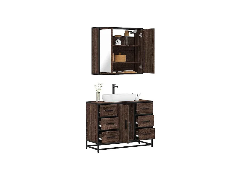 Ensemble de meubles de salle de bain 2 pcs Chêne marron