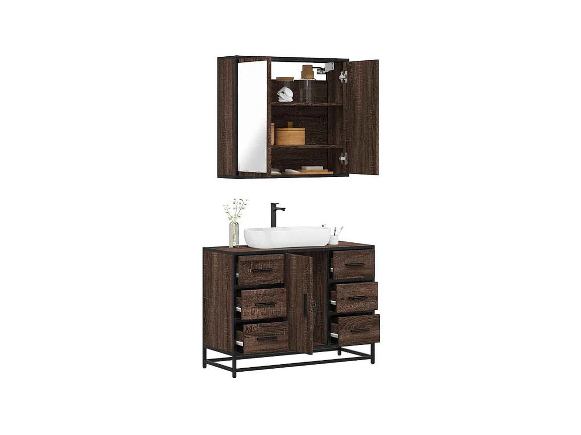Ensemble de meubles de salle de bain 2 pcs Chêne marron