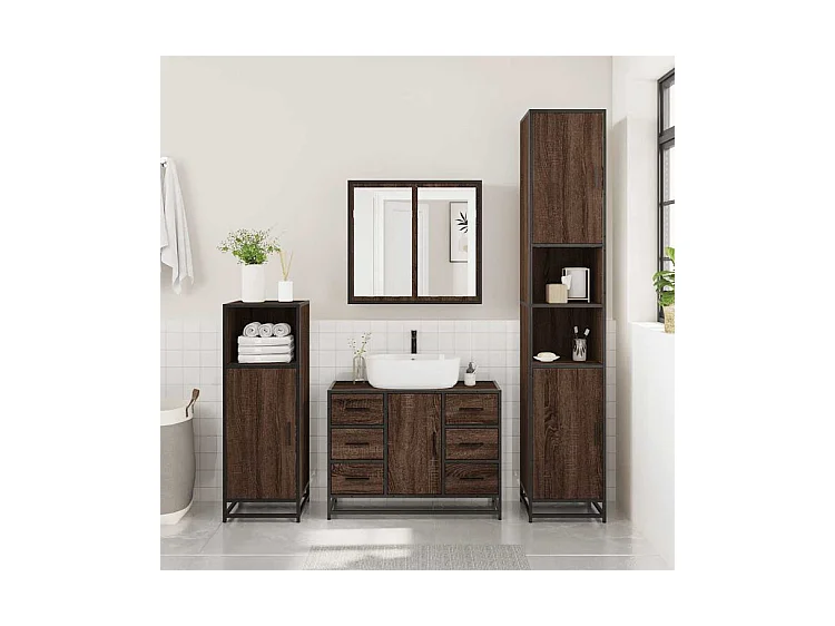 Ensemble de meubles de salle de bain 2 pcs Chêne marron