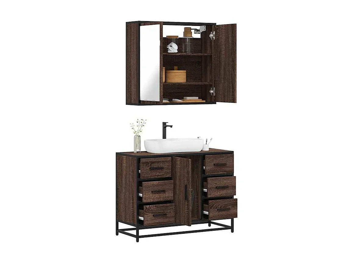 Ensemble de meubles de salle de bain 2 pcs Chêne marron