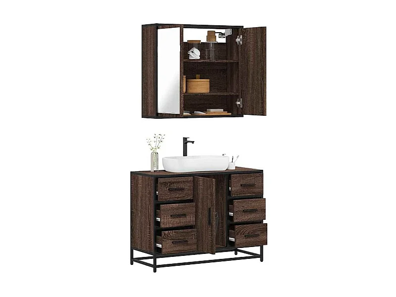 Ensemble de meubles de salle de bain 2 pcs Chêne marron