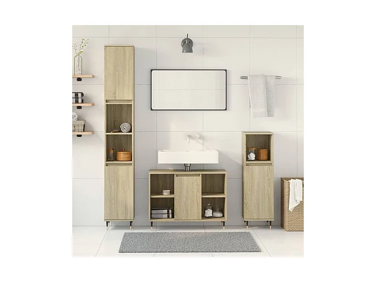 Ensemble de meubles de salle de bain 3 pcs chêne sonoma