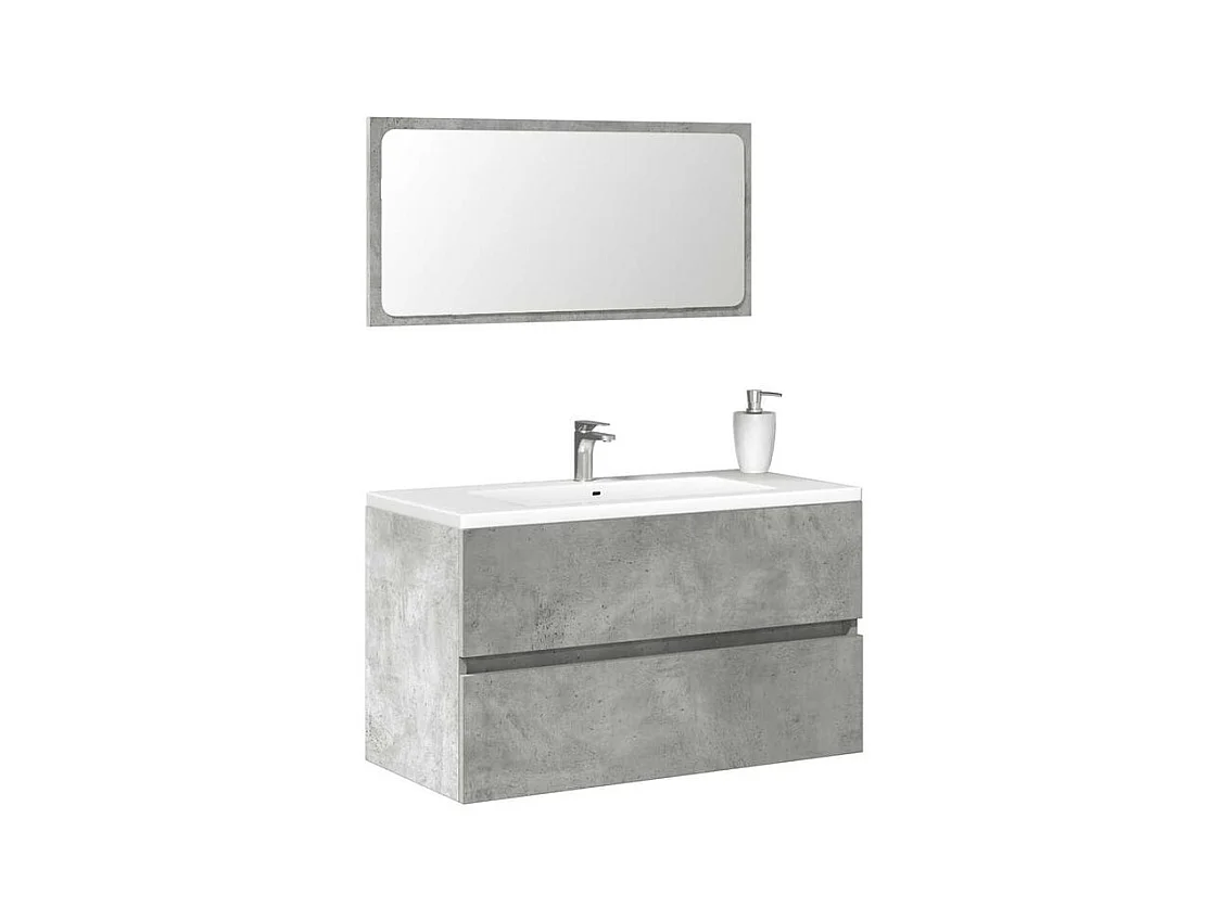 Armoire de bain avec miroir gris béton bois d'ingénierie