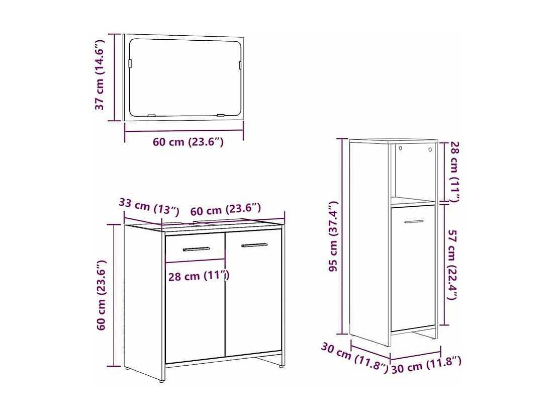 Ensemble de meubles salle de bain 3 pcs bois d'ingénierie