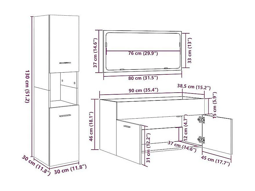 Ensemble de meubles de salle de bain 4 pcs gris béton