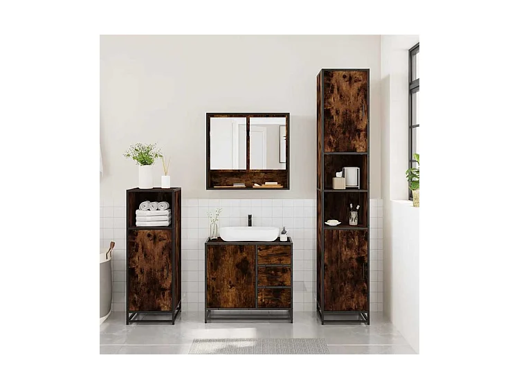 Ensemble de meubles de salle de bain 3 pcs Chêne fumé