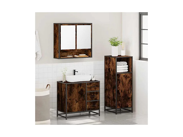 Ensemble de meubles de salle de bain 3 pcs Chêne fumé